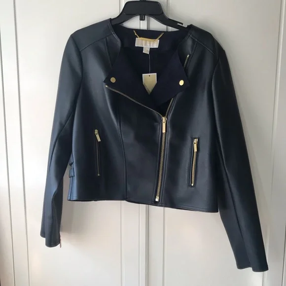 Michael KORS Faux Leather Biker Jacket Size L